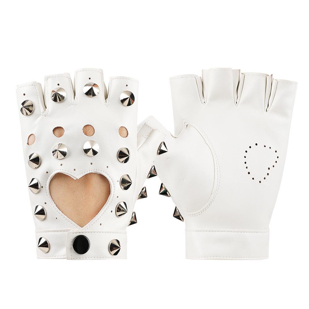 Punk Spiked Fingerless Gloves, Gothic Leather Gloves with Studs for Halloween & Cosplay