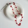 Dark Red Crystal Beads Flower Titanium Steel Clavicle Chain Girls Sweet Holiday Necklace Festival Gifts for Women