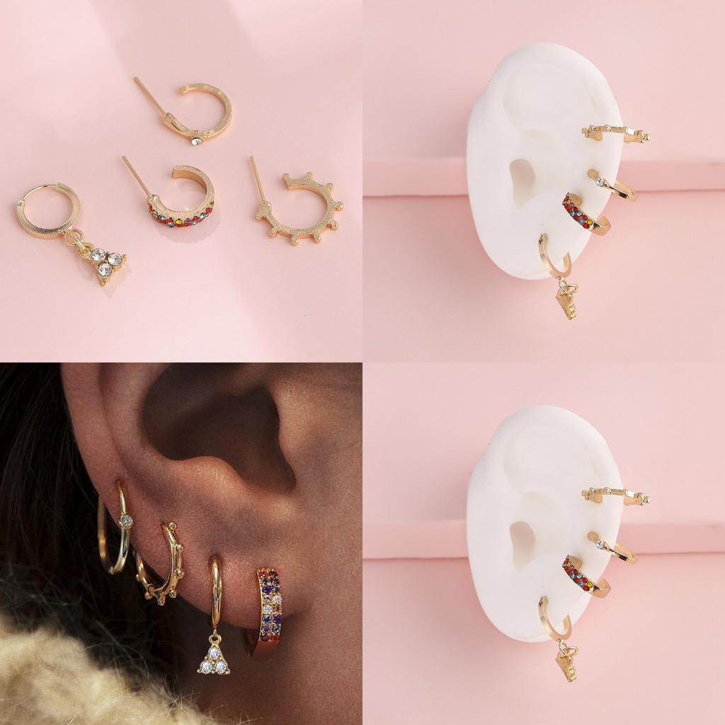 Stylish Geometric C-shaped Earrings Set Fashionable Rhinestone Adorned Jewelry