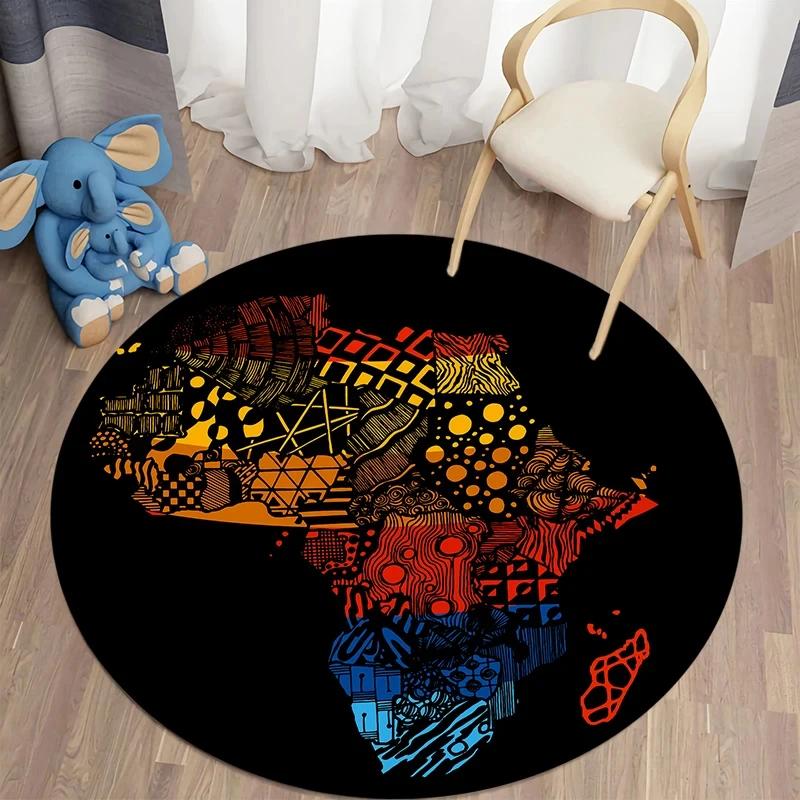 African Women Print Round Carpet Non Slip Area Rug for Living Room Bedroom Balcony Kitchen Decor Traditional Floor Mat Yoga Mats