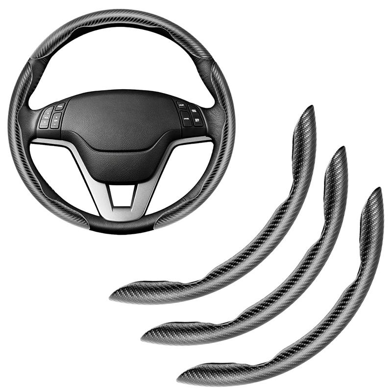 2/3 Pezzi Coprivolante in Fibra di Carbonio per Auto 38cm Antiscivolo Copri Carta Maniglia Booster Volante Auto Copertura Protettiva