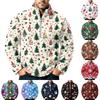 Men's Christmas Print Flannel Zip-Up Sweatshirt with Stand Collar, Plus Size Casual Top for Fall Winter