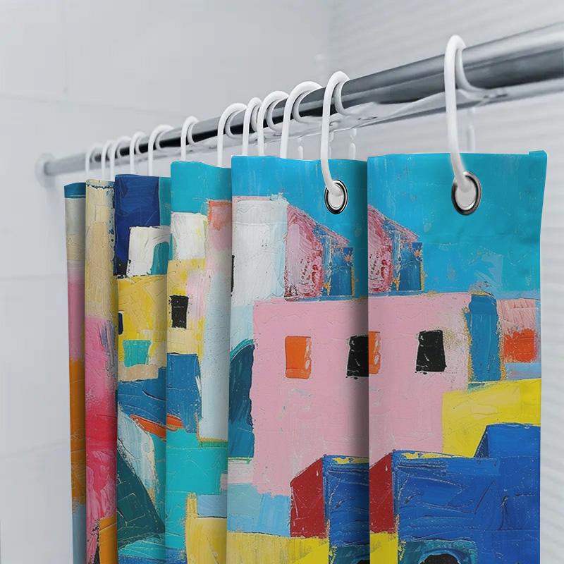 Handmade Shower Curtain Modern Artistic Pattern With Soft Pastel Colors For Bathroom Decorations.