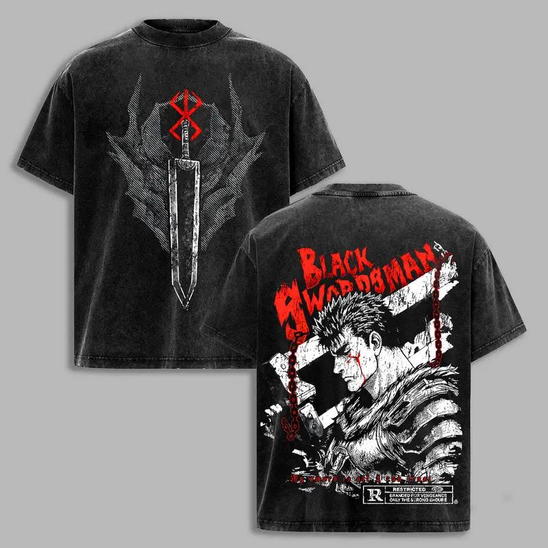

Anime Berserk Guts Printed Tee Men Women Short Sleeve Cotton Tshirts Vintage Washed T-shirt Harajuku Male Oversized T Shirt XXL