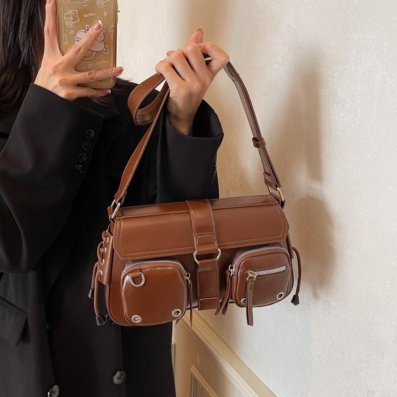 Trendy 2024 Textured Baguette Motorcycle Shoulder Bag for Women