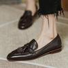 Fashion Retro Tassel Bow-knot Small Leather Shoes Women 2025 Loafers Square Toe Low Heels Oxfords Woman Ins Genuine Leather Fringe Flats