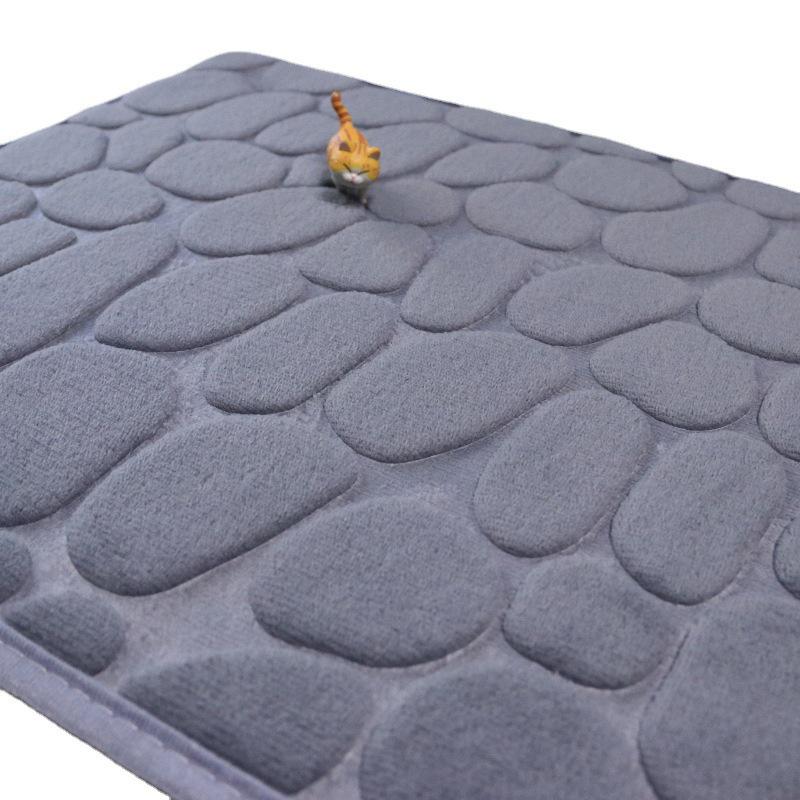 Cross-Border Coral Fleece Embossed Solid Color Stone Bathroom Mat.