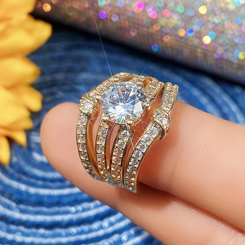 3pcs Ring Set Couple Round Synthetic Zirconia Set Ring European and American Fashion Luxury Engagement wedding Jewelry for Women