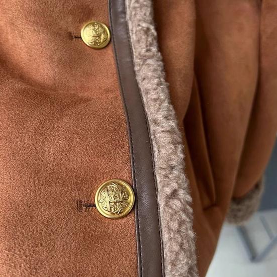 Women Winter Coat Thick Plush Short Type Round Neck Pure Color Single-breasted Loose Keep Warm Daily School Commuting Jacket