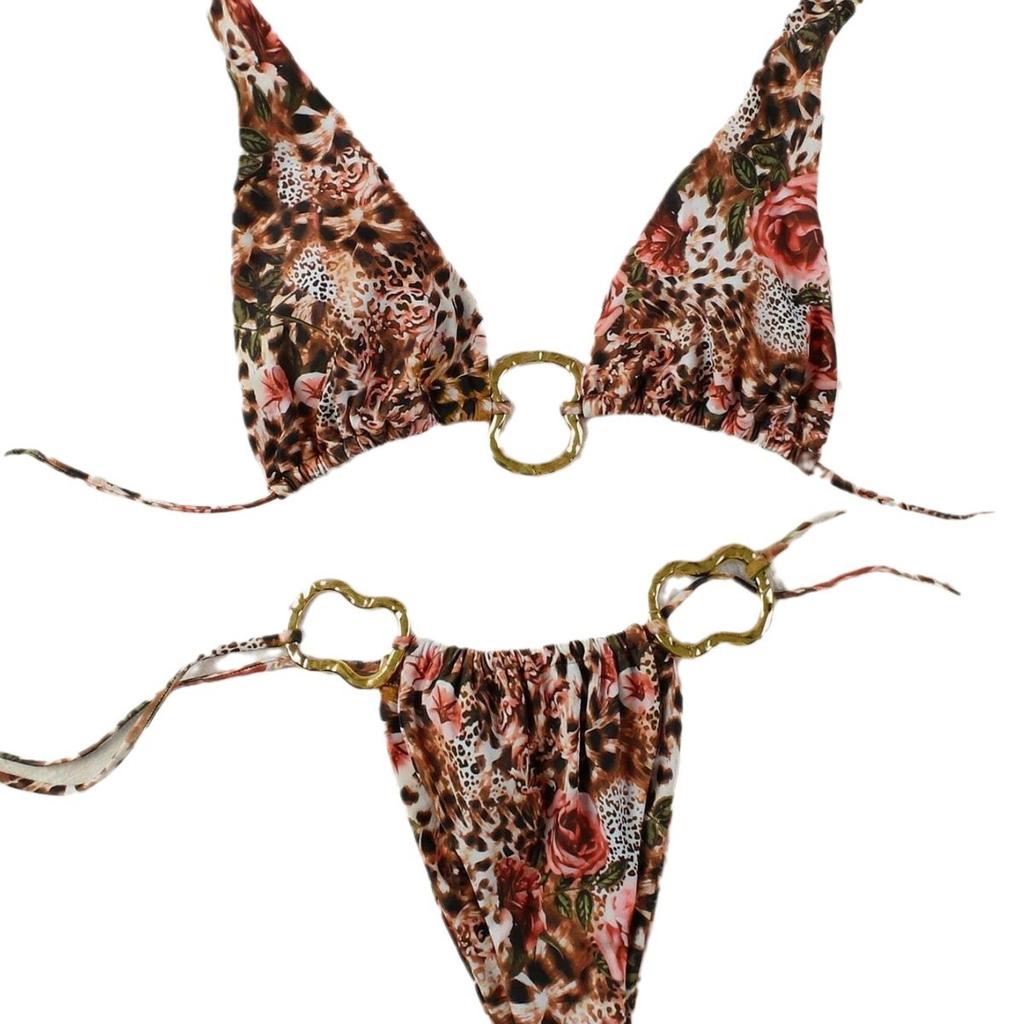 New Sexy Bikini Suit Lace-Up Solid Color Printing Low Waist Fashion Women'S Neck