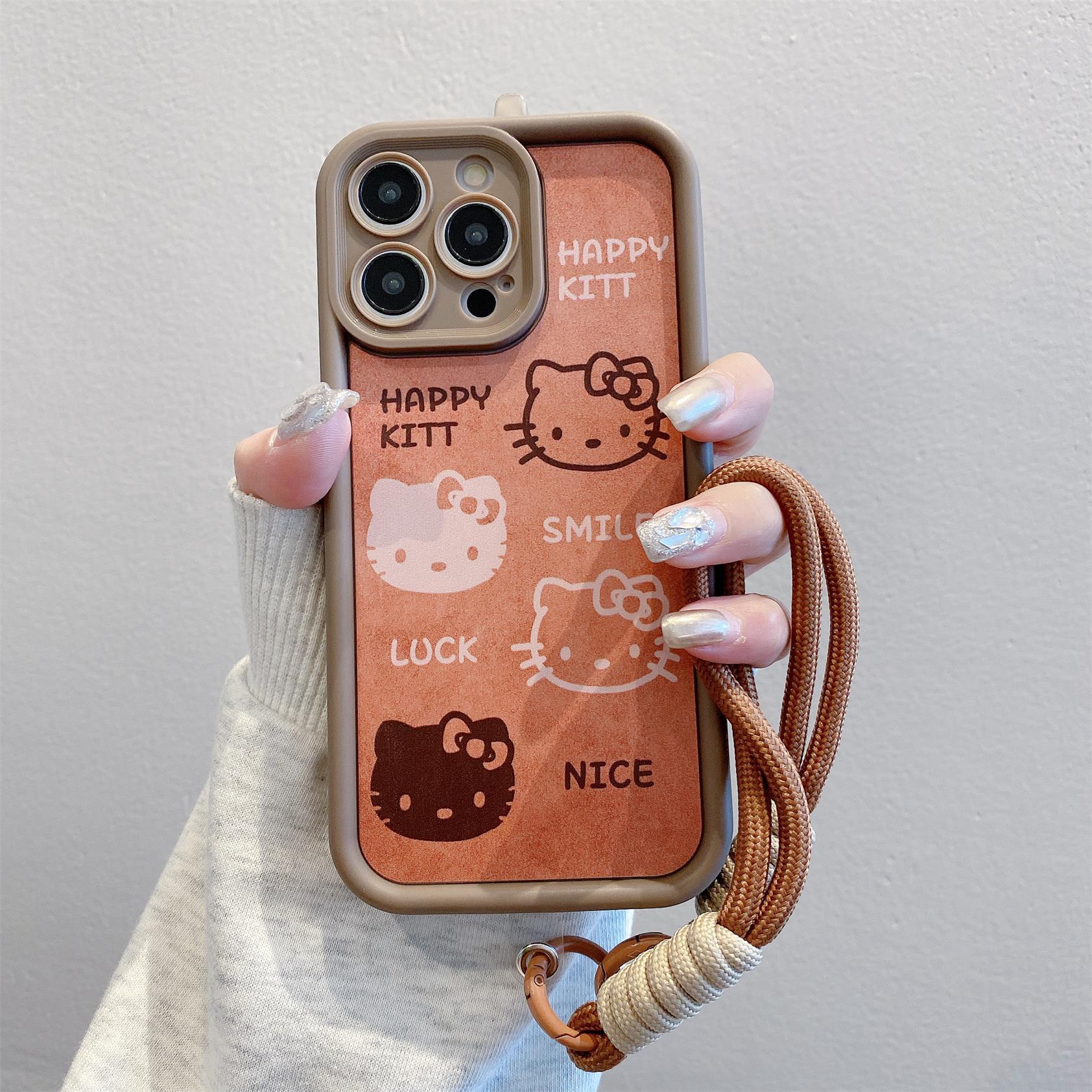 

Cute Kt Cat Suitable for Apple 16pro Mobile Phone Case with Bracelet 15 Doll 14 All Inclusive 13 Lanyard Protection Case 7p Apple 12