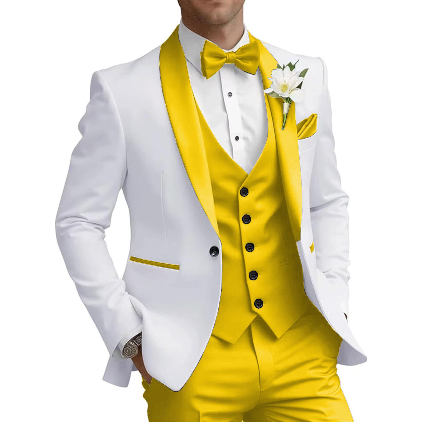 Men`s High-End Color Block Three-Piece Suit