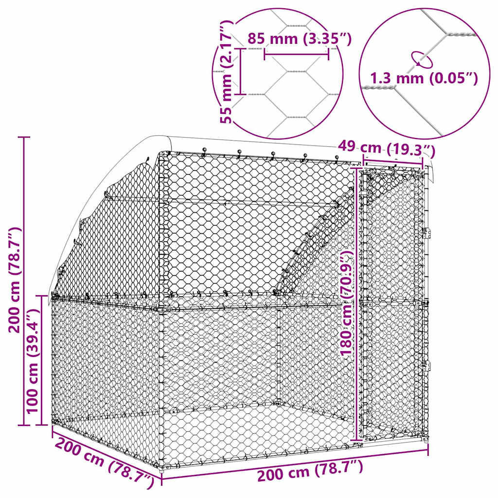 Dog Kennel with Storage Silver 2 X 2 X 2 M Galvanized Steel