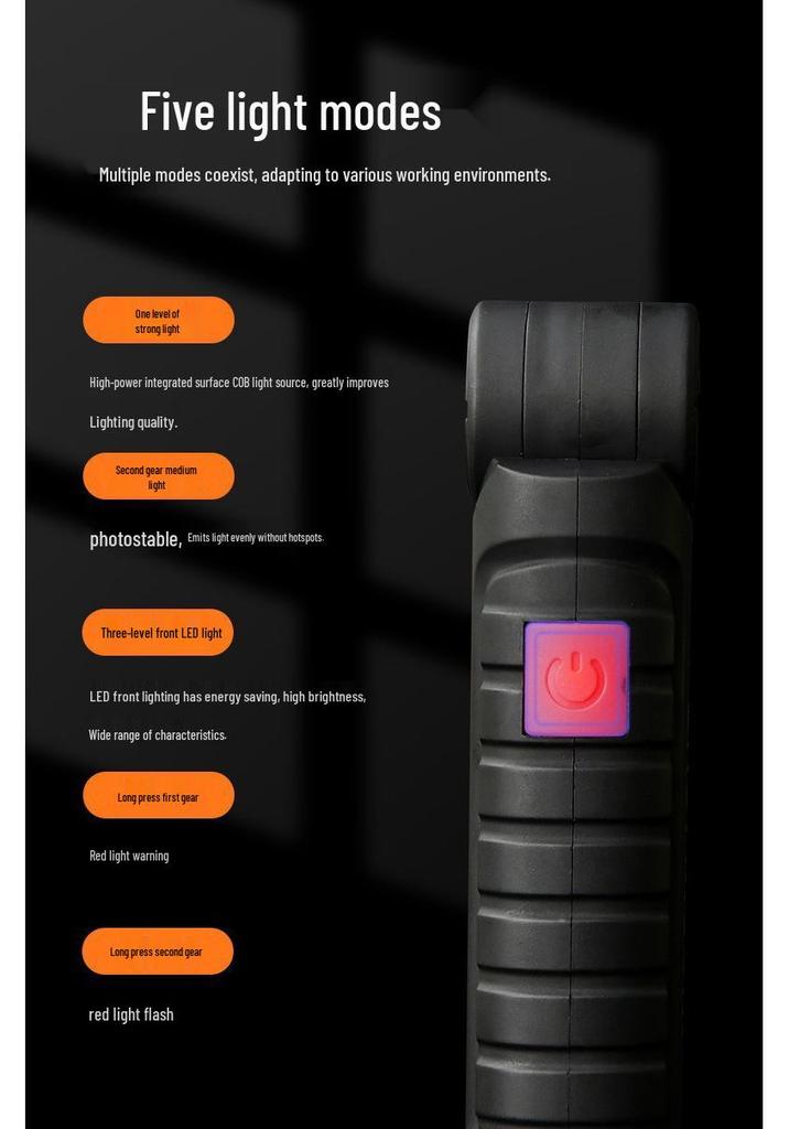 LED Foldable Magnetic Work Light - Outdoor COB Flashlight for Car Repair & Inspection