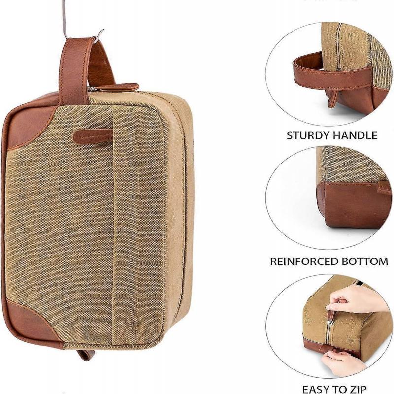 Toiletry Bag Hanging Dopp Kit For Men Water Resistant Canvas Shaving Bag With Large Capacity For Travel-brown