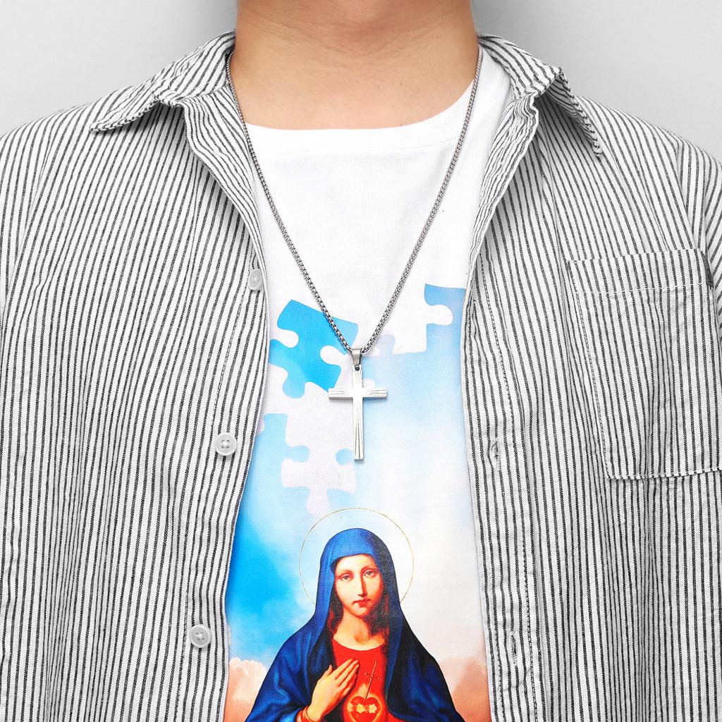 Refract Light Cross Stainless Steel Men Women Necklaces Pendants Chain Amulet Punk Trendy Jewelry Creativity Gift Wholesale