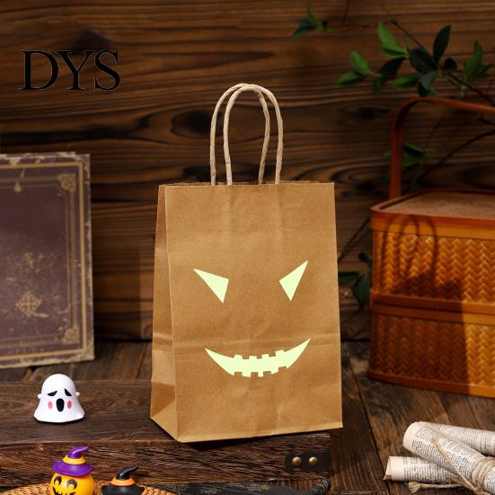 Cute Candy Packaging Halloween Bags with Luminous Pumpkin Ghost Prints, Thickened Night Glowing Holiday Paper Gift Bags, Trick or Treat Party