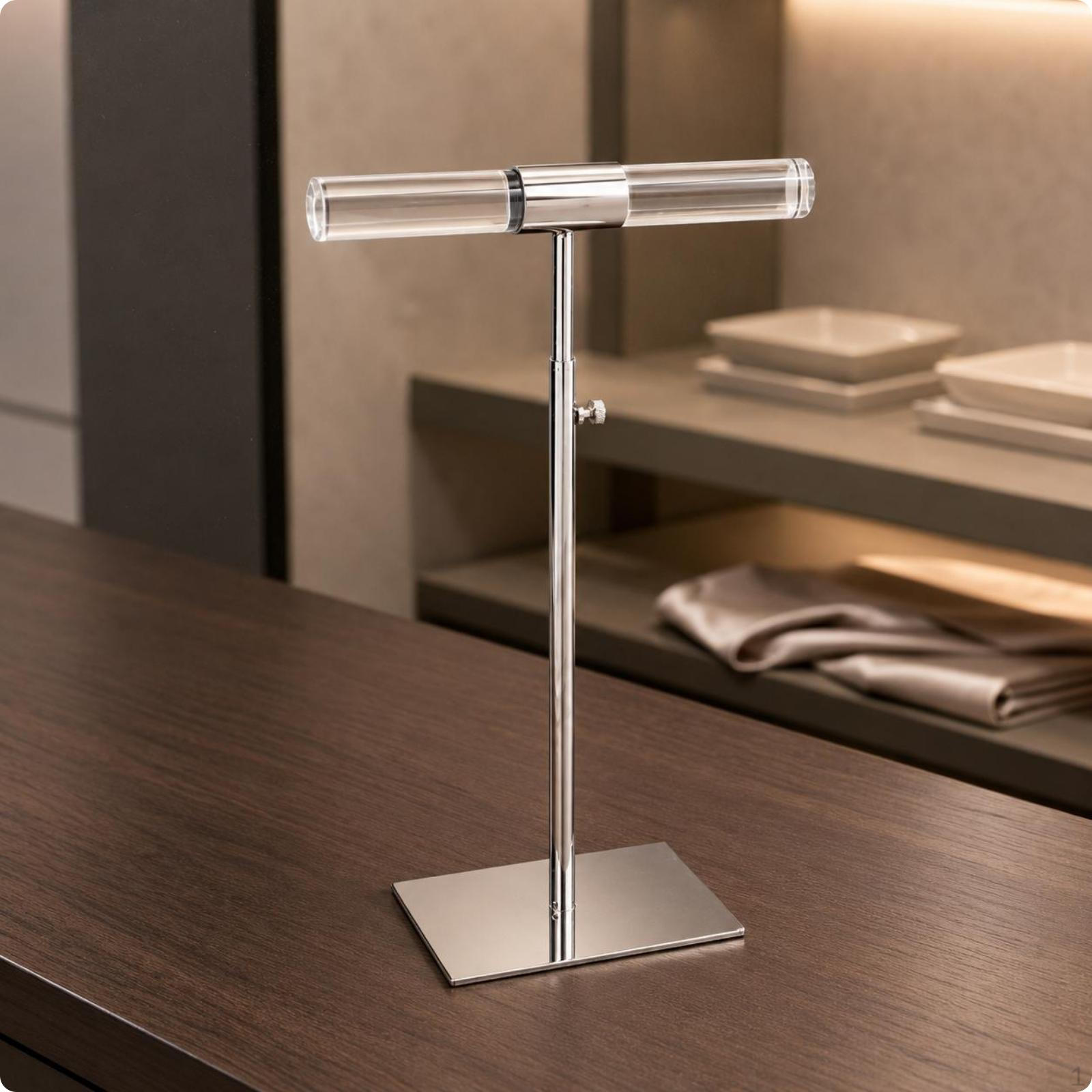 Jewelry and Scarf Rack Stainless Steel FloorStanding Transparent Acrylic Adjustable