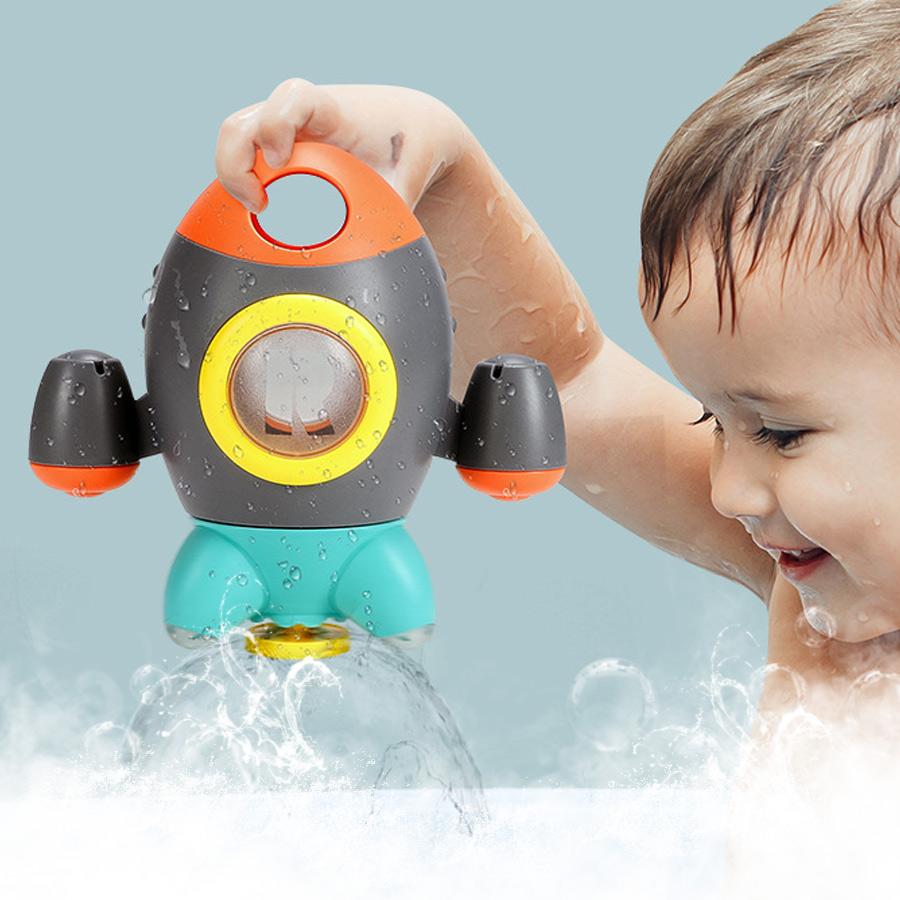 Q Version Shower Rotating Spray Rocket Water Splashing Handheld Showerhead Baby Shower Soothing Toy