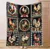 1pc This Colorful Plaid Farm Chicken Patchwork Flannel Blanket Features A Flock Of Multicolored Chickens And Floral Trim. Soft