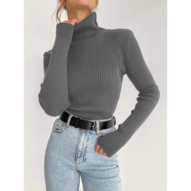 

Fashion New Inner Wear Knitting Bottoming Shirt Turtleneck Pullover High Neck Knitted Sweater Grey XS/S