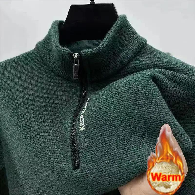 

Мужская одежда Водолазка свитер Модный мужской трикотаж однотонный толстый свитер с застежкой-молнией на половину длины утолщенный свитер роскошный теплый свитер 4XL зелёный