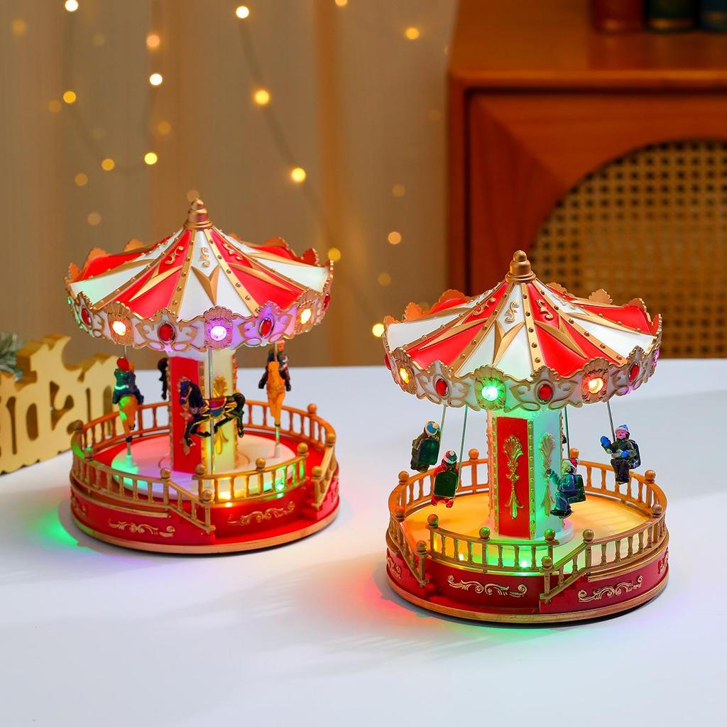 Glowing Music Wooden Horse Swing Christmas Ornament & Music Box Gift