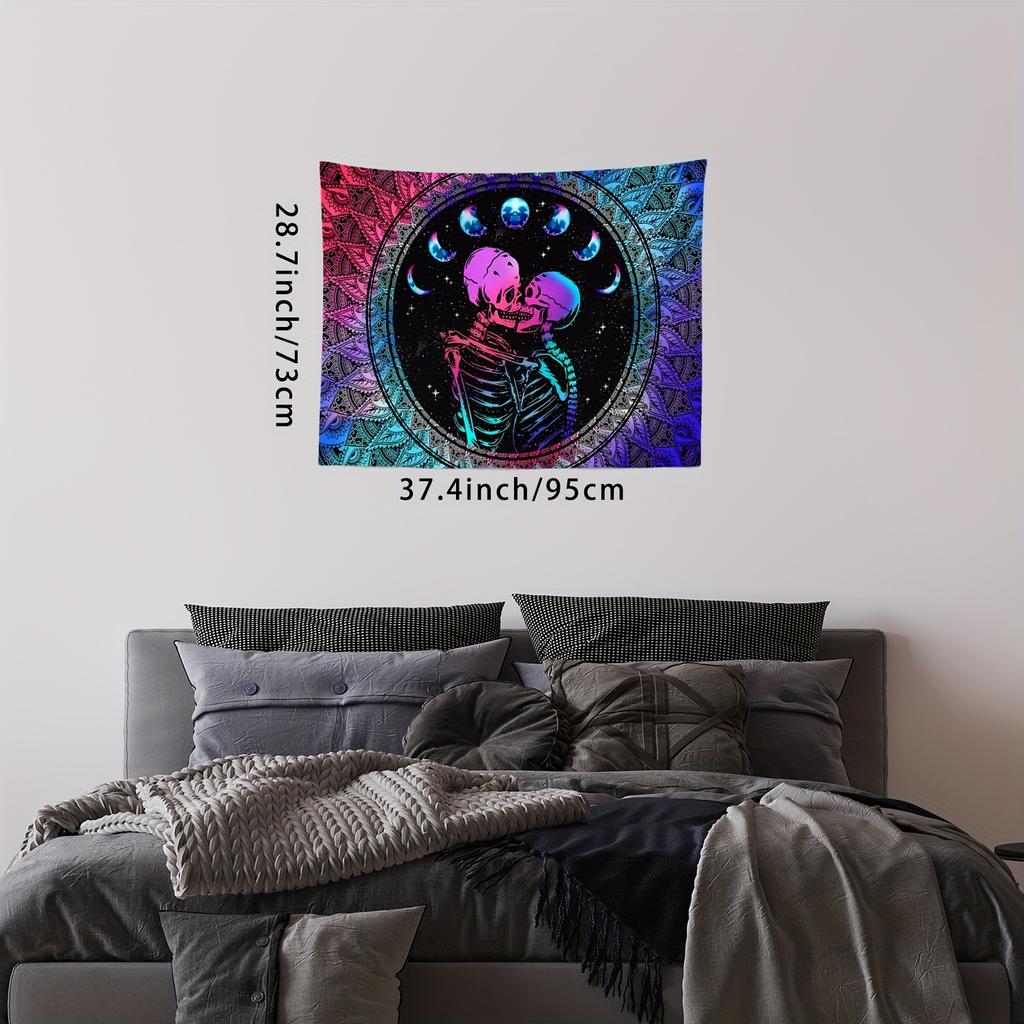 Gradient Skeleton Lover Tapestry Mandala Pattern Moon Phase Printing Halloween Horror Spooky Season Gothic Horror