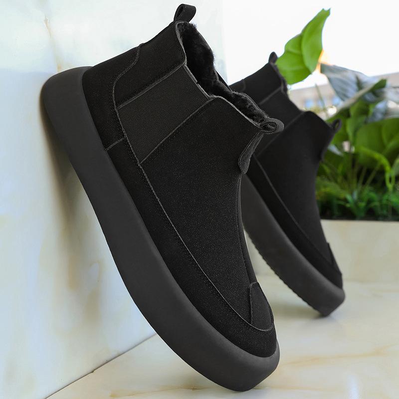 

2025 зима новые теплые мужские сноубутсы модный тренд на толстой подошве утолщенные хлопковые ботинки британский стиль мужская обувь 39