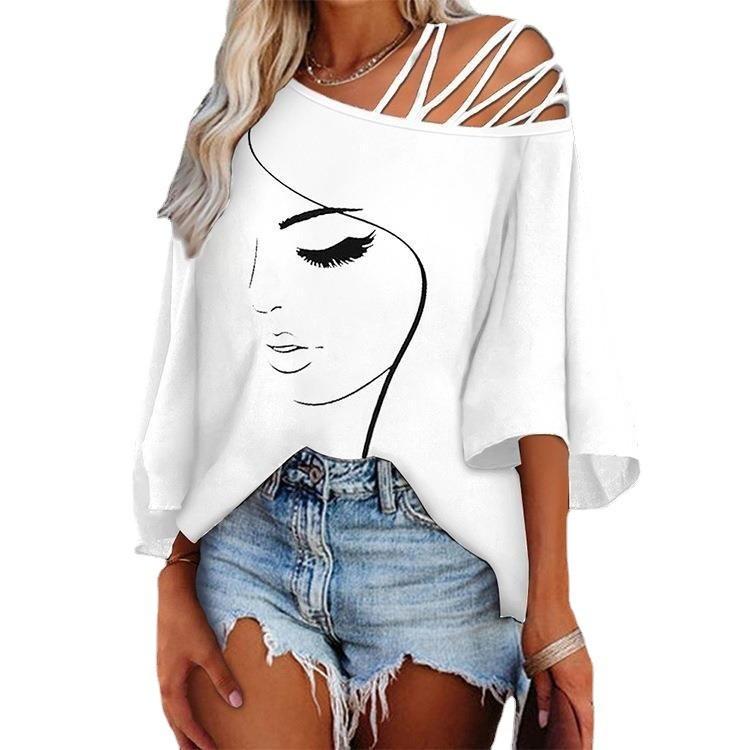 Cotton Summer Loose Fit Printed T Shirt With Batwing Sleeves For Casual Wear