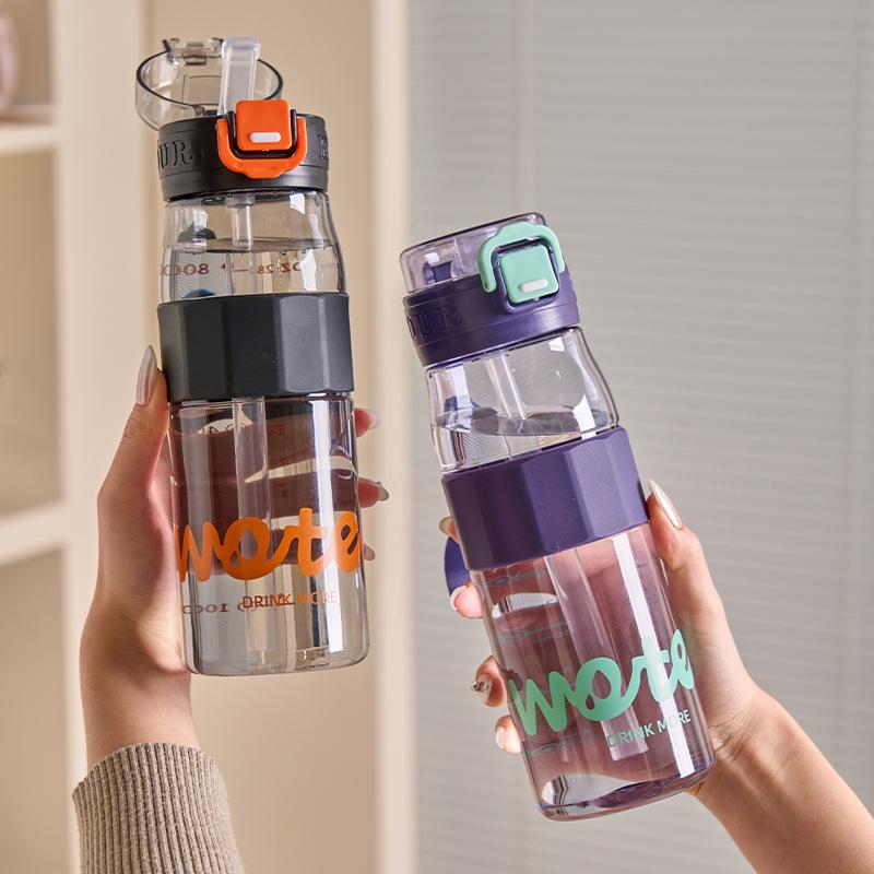 Water bottle new portable straw cup with scale large capacity transparent plastic cup student outdoor fitness portable sports water cup