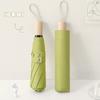 New three-fold simple plain color windproof and sun protection creative solid wood handle female vinyl parasol