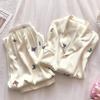 Süße Farbe Schmetterlingsdruck Eis Seide Pyjama Damen Frühling und Herbst Langarm Loungewear Zweiteiliges Set Echte Aufnahme