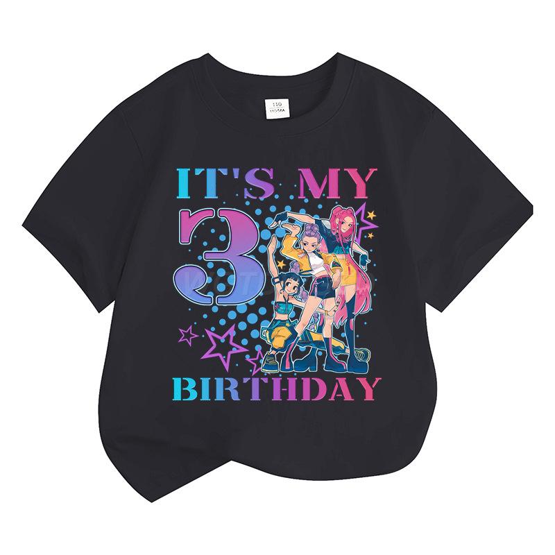 Boys' and Girls' Fashionable Birthday Themed Printed Round-Neck Short-Sleeve T-Shirts Summer Children's Loose-Fit Casual Tops