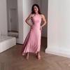 2025 Summer European-American Women's Off-Shoulder Pleated Solid Color Dress