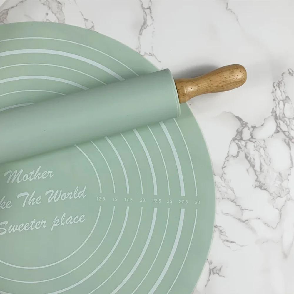 2 Pcs/set Round Rolling Pin Pastry Mat Set with Scale Dough Mat Bakeware Kneading Pad Pastry