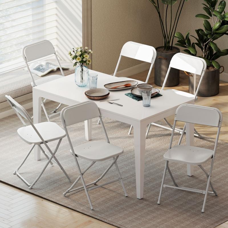 Set of 6 Folding Chairs, Foldable Chairs with Drainage Holes, Steel Frame, Versatile Use, White
