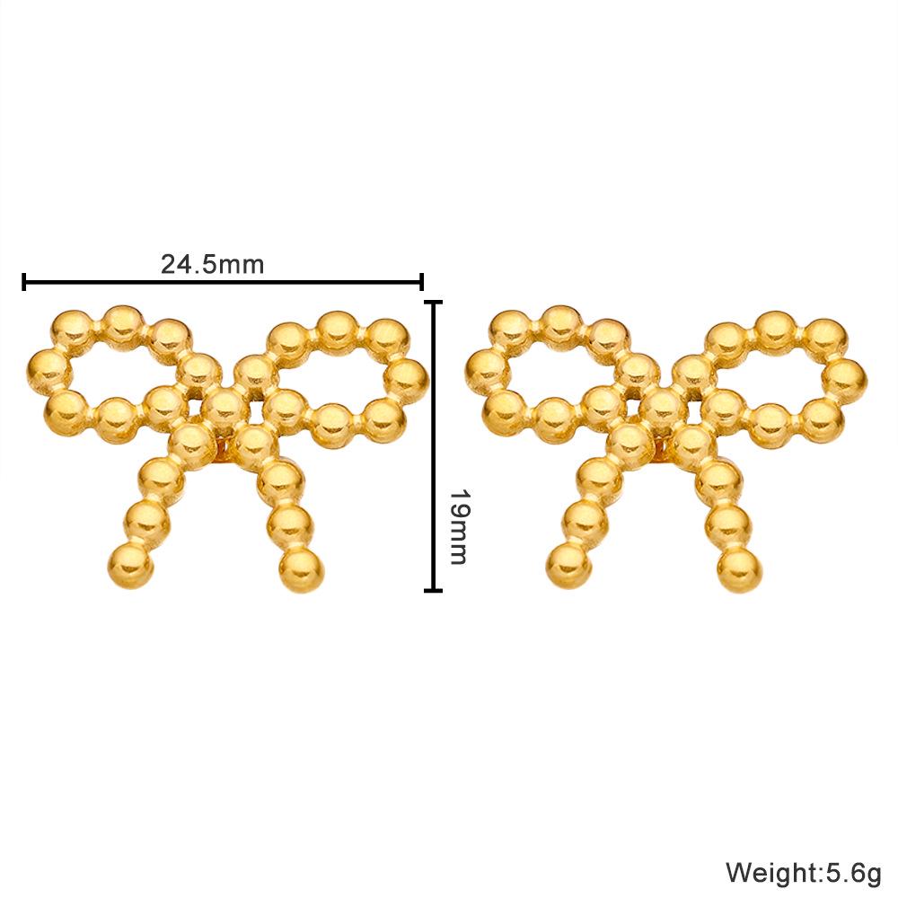18K Gold-Plated Titanium Steel Stud Earrings: Cross-Shaped Bow Knot Design