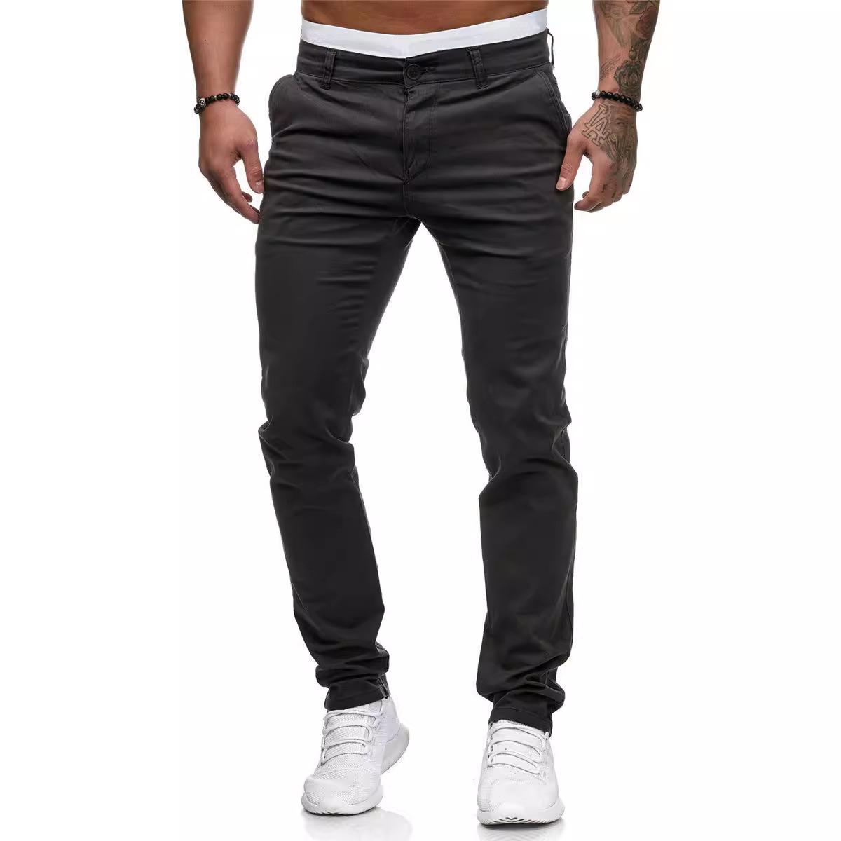 QINQING Oufier Heren Rechte Pijp Broek Casual Zomer Basis Katoenen Broek L donkergrijze kleur