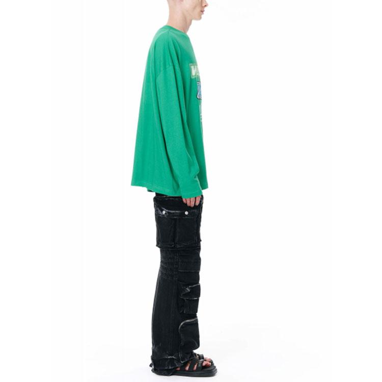 We11done Ss22 Barrage Logo Print Long Sleeve T-Shirt Unisex Tops Green WD-TT1-22-717-U-GR