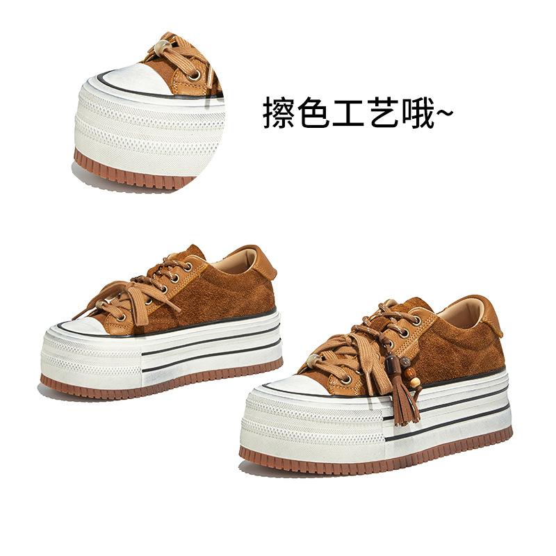 The first layer of cowhide polished white shoes women's autumn new thick-soled heightening board shoes casual shoes versatile women's shoes