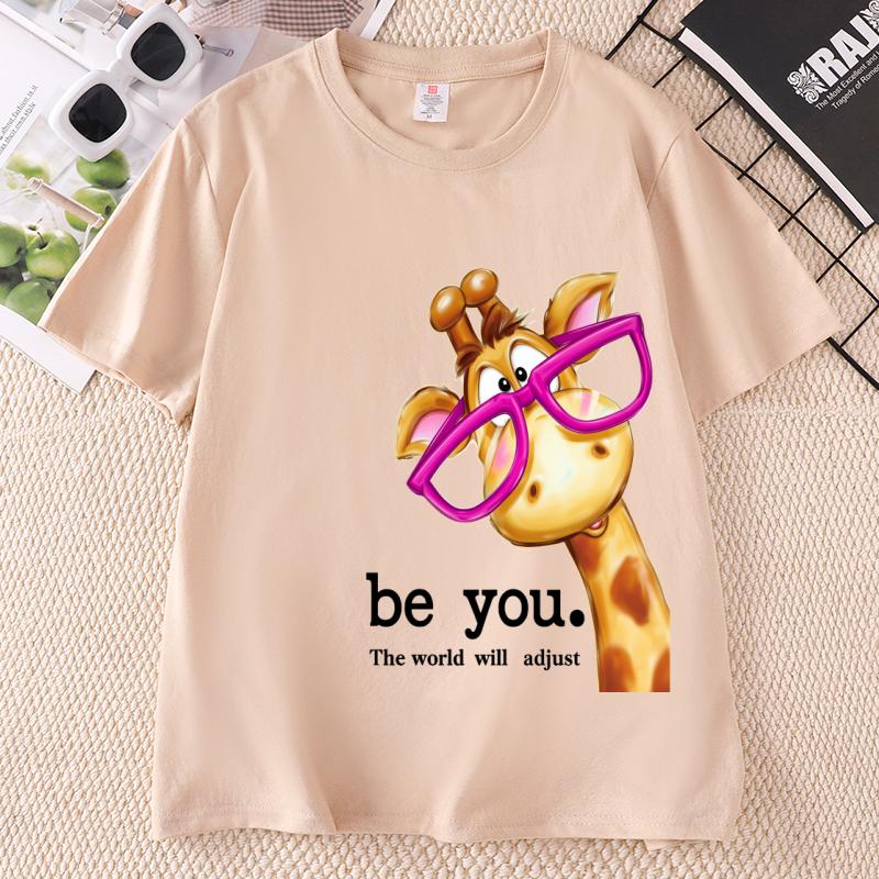 Funny Giraffe Print Short Sleeve TShirt Unisex Unisex Round Neck Casual Streetwear Cotton Printed Graphic Tees Unisex Clothes