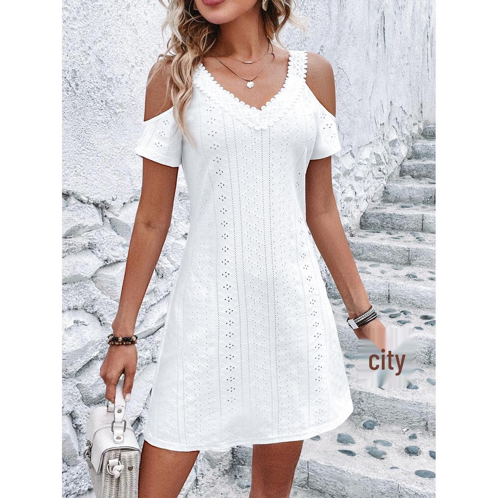 2026 Damen Stilvolles Off-Shoulder Sommerkleid mit kurzen Ärmeln - Europäisches & Amerikanisches Schlankheitsdesign