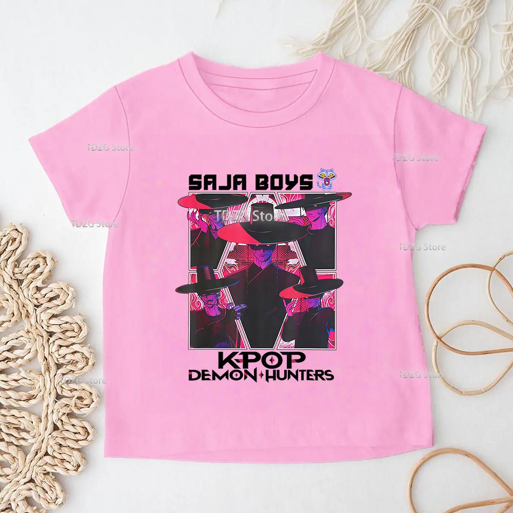Summer KPop Devil Hunter Print Fashion Casual Children T-shirt Tee Top Movie O-neck Cartoon Saja Boys Girl Casual Kid Clothing