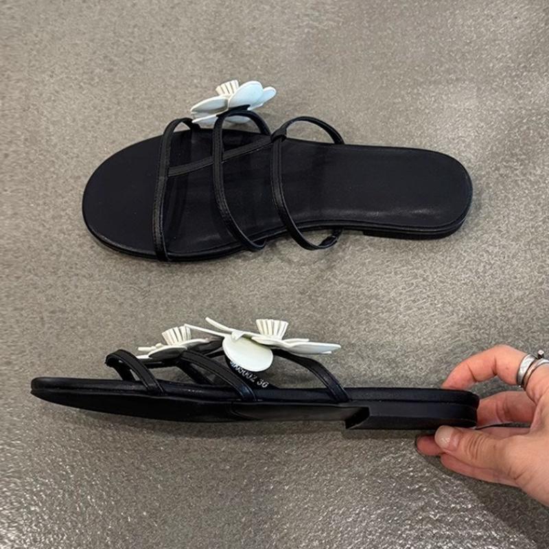 Fashion Sweet Flower Decoration Slippers Women Fashion Narrow Band Round Toe Designer Shoes Summer Open Toe Beach Sandals Zapatos Mujer