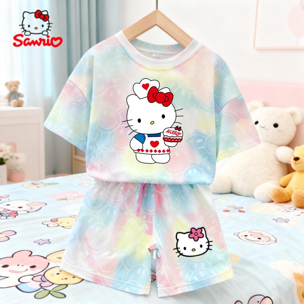 

Літні Кавайні Набори Hello Kitty Дихаючі М які Дитячий Одяг Для Маленьких Дівчаток Милий Мультяшний 3D Принт Короткий Рукав Тонкий Дво peças 110