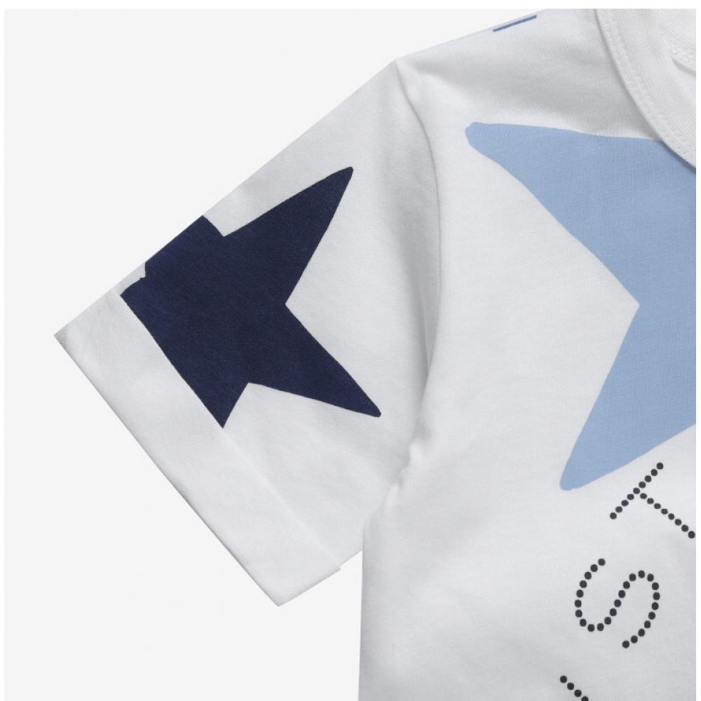 Stella Mccartney Ts8c11 Z0913 101mc Star Print Round Logo Kids Short Sleeve Tee