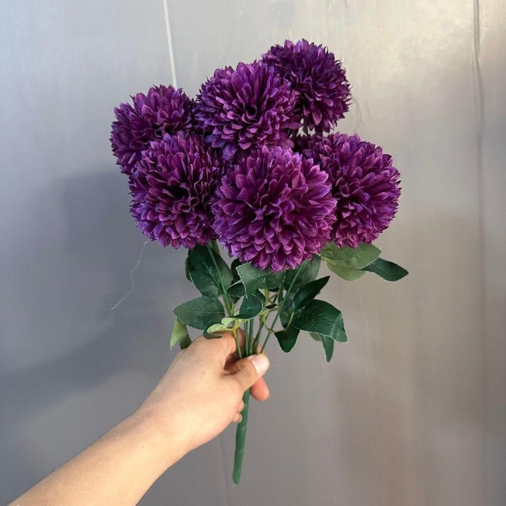9 Köpfe Künstlicher Löwenzahnstrauß Gefärbte Rand Seidenstoff Chrysanthemenstrauß Realistische DIY Blumenmaterialien Künstliche Blume Kugel