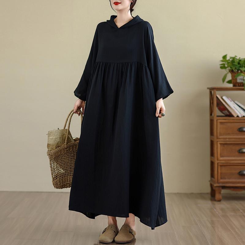 DIMANAF 2025 Women Plus Size Long Hat Dress Loose O-Neck Printing Casual Floral Oversize Long Sleeve 5055