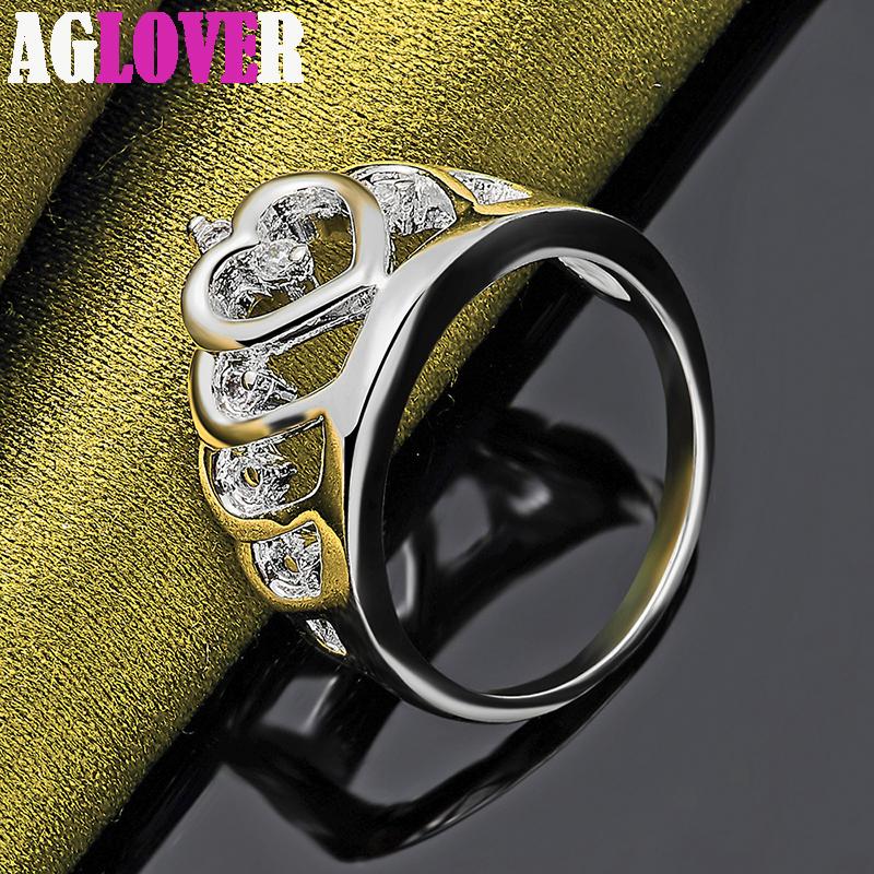 925 Sterling Silver AAA Zircon Heart Crown Ring Jewelry